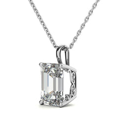 Emerald / Radiant 4-Prong Scroll Accented Moissanite Pendant