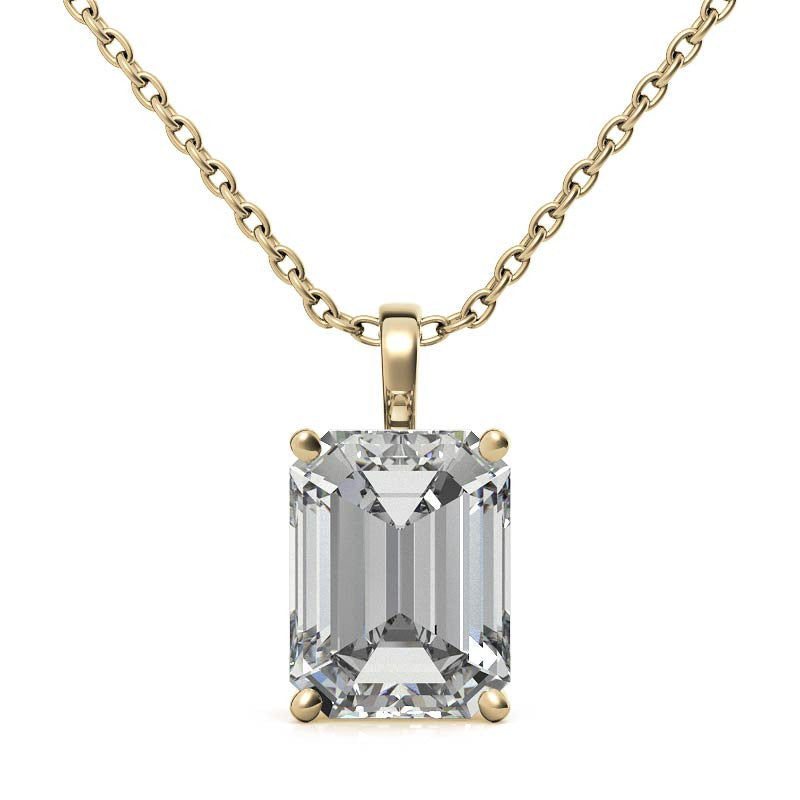 Emerald / Radiant 4-Prong Scroll Accented Moissanite Pendant