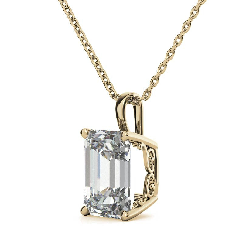 Emerald / Radiant 4-Prong Scroll Accented Moissanite Pendant
