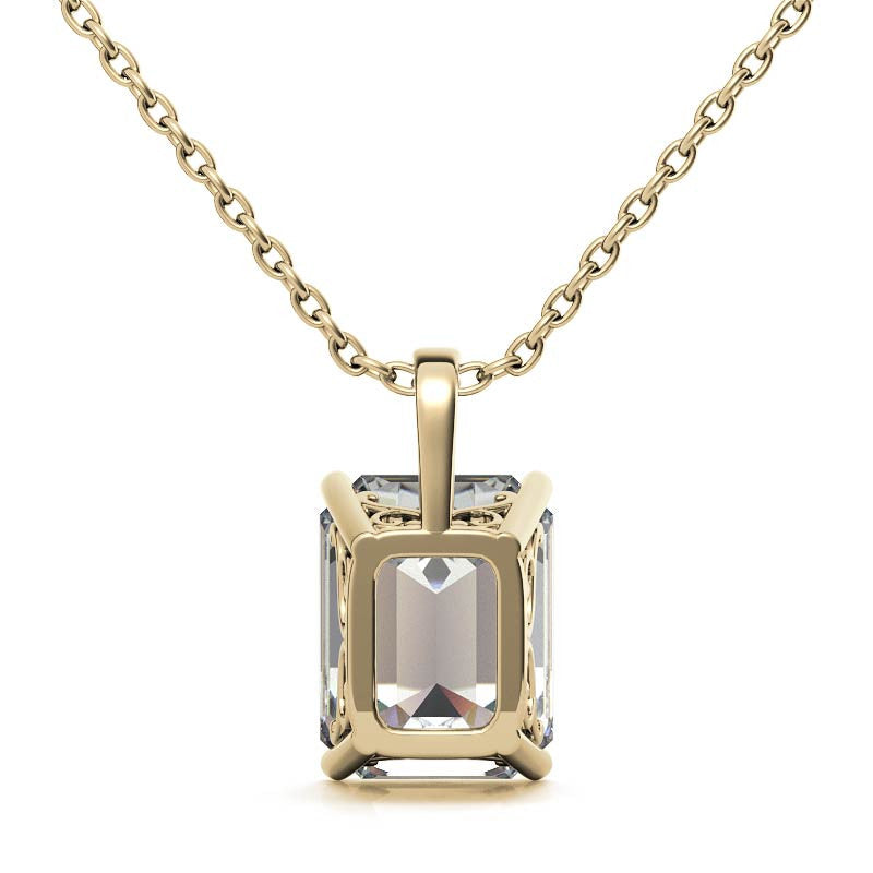 Emerald / Radiant 4-Prong Scroll Accented Moissanite Pendant