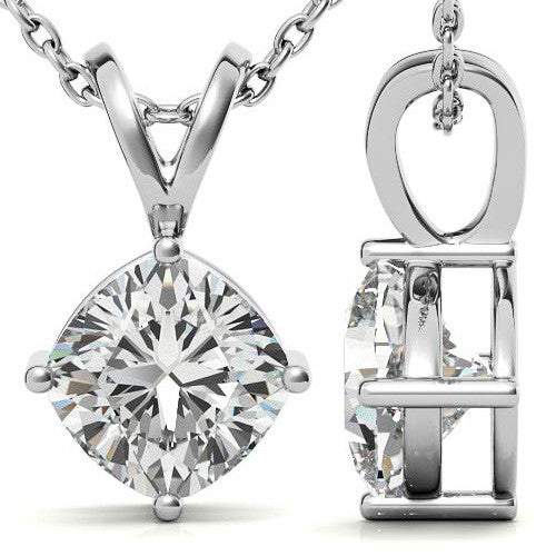 Classic 4-Prong Basket Cushion Moissanite Solitaire Pendant