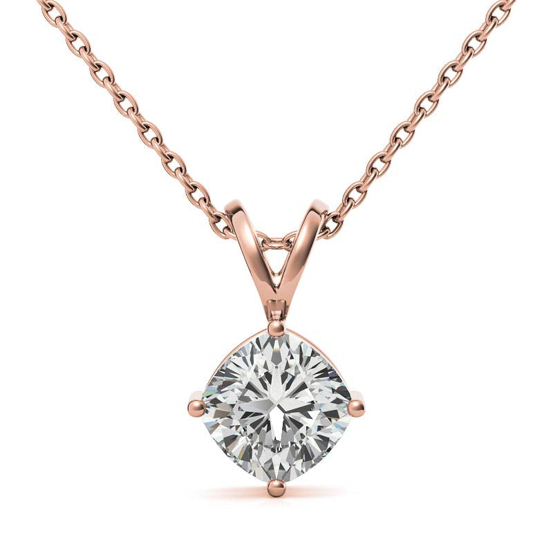 Classic 4-Prong Basket Cushion Moissanite Solitaire Pendant