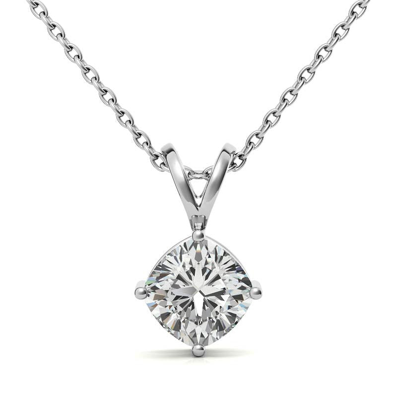 Classic 4-Prong Basket Cushion Moissanite Solitaire Pendant