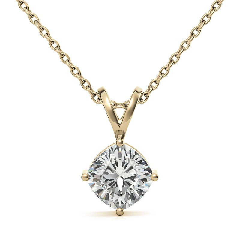 Classic 4-Prong Basket Cushion Moissanite Solitaire Pendant