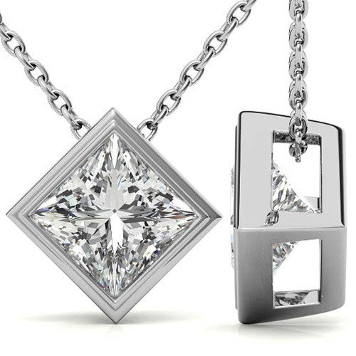 Princess cut Moissanite Bezel Solitaire Pendant