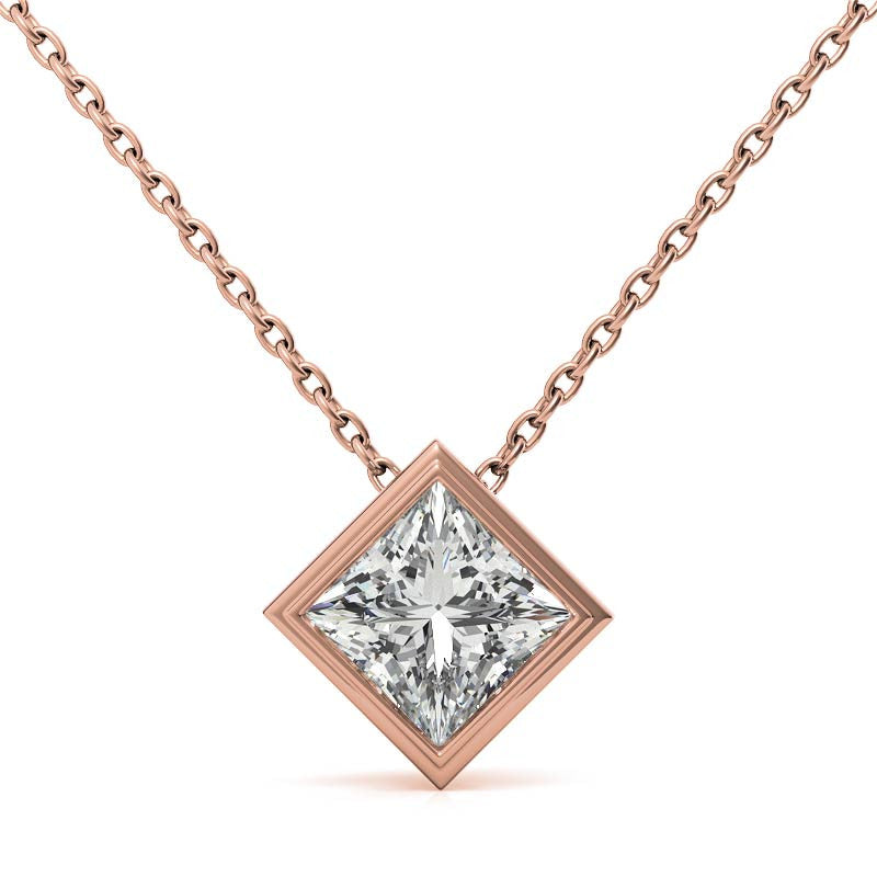 Princess cut Moissanite Bezel Solitaire Pendant