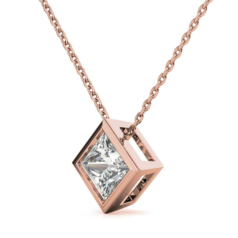 Princess cut Moissanite Bezel Solitaire Pendant