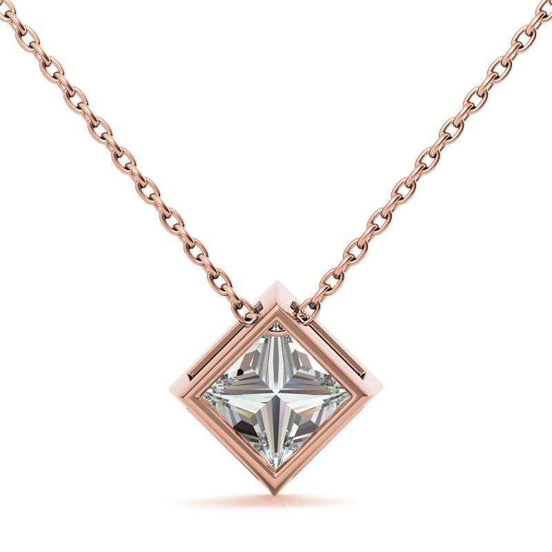 Princess cut Moissanite Bezel Solitaire Pendant