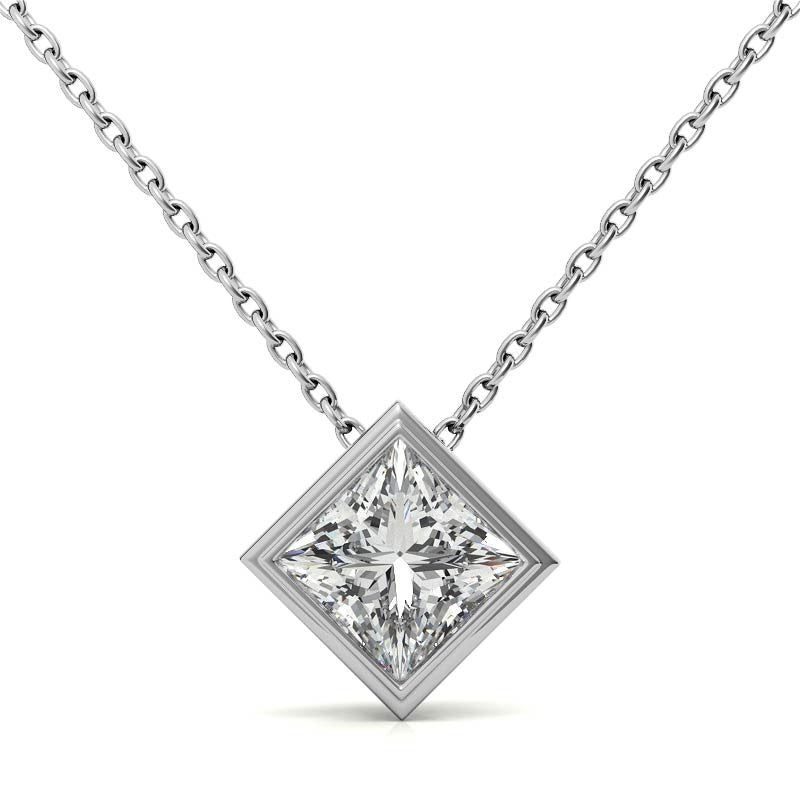 Princess cut Moissanite Bezel Solitaire Pendant