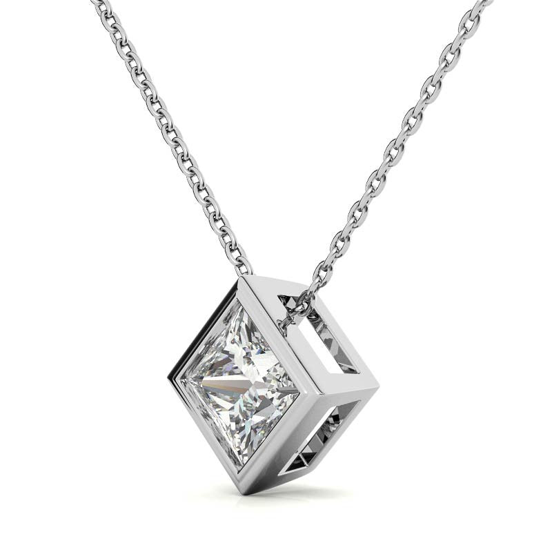 Princess cut Moissanite Bezel Solitaire Pendant