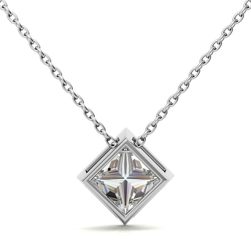 Princess cut Moissanite Bezel Solitaire Pendant