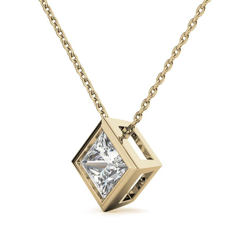 Princess cut Moissanite Bezel Solitaire Pendant