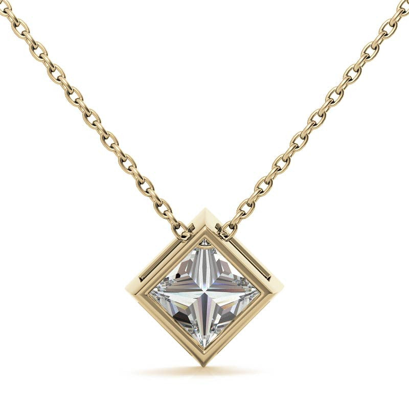 Princess cut Moissanite Bezel Solitaire Pendant