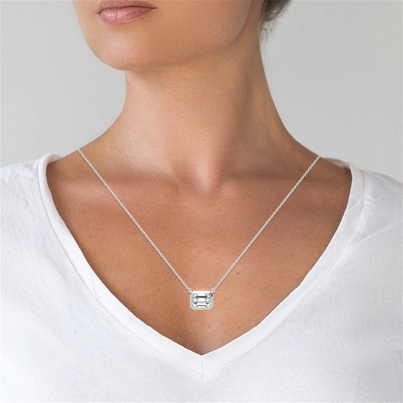Emerald / Radiant Bezel Moissanite Pendant