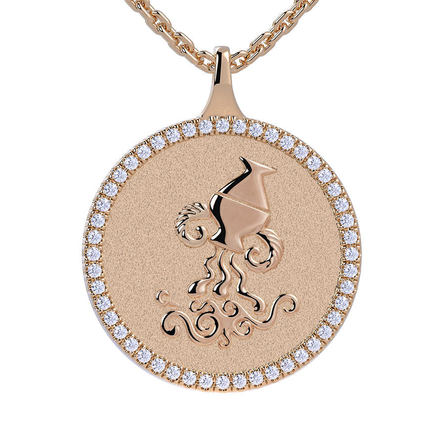Aquarius Zodiac Diamond Medallion Pendant