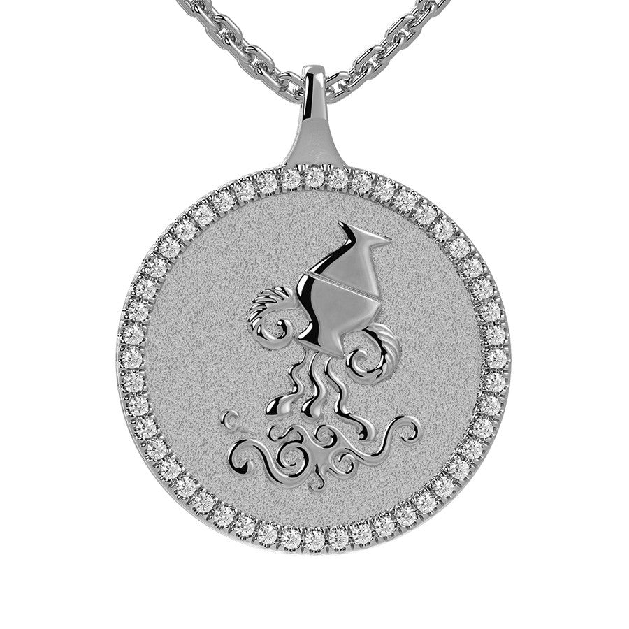 Aquarius Zodiac Diamond Medallion Pendant