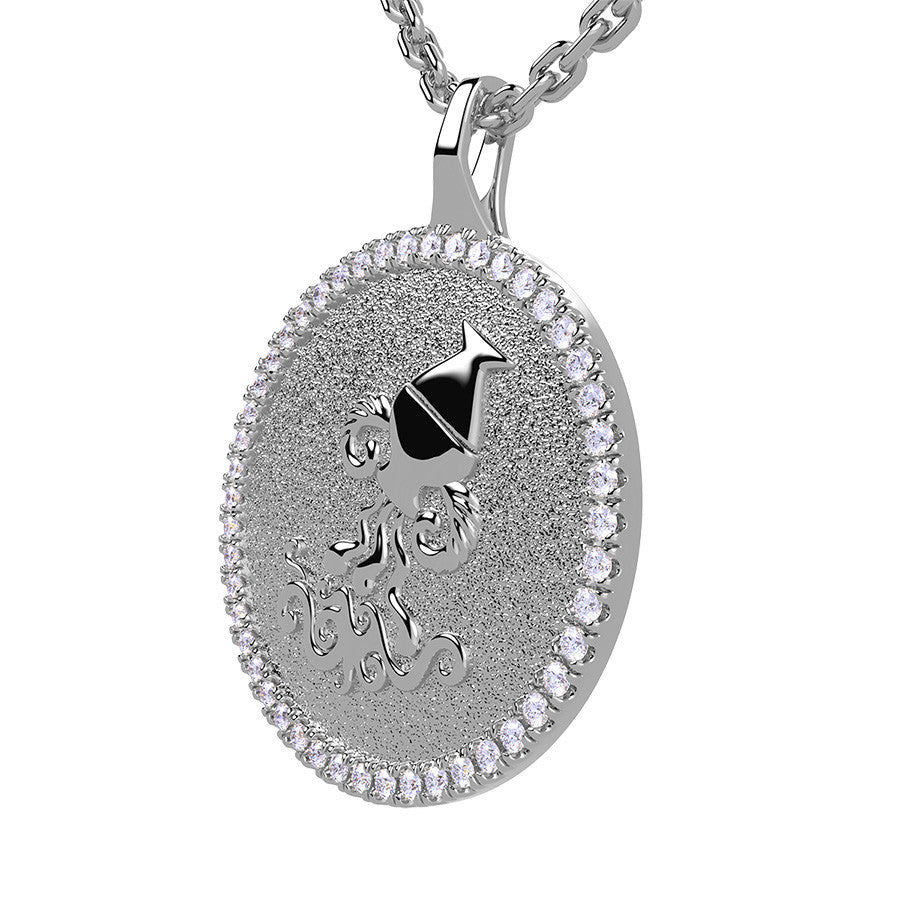 Aquarius Zodiac Diamond Medallion Pendant