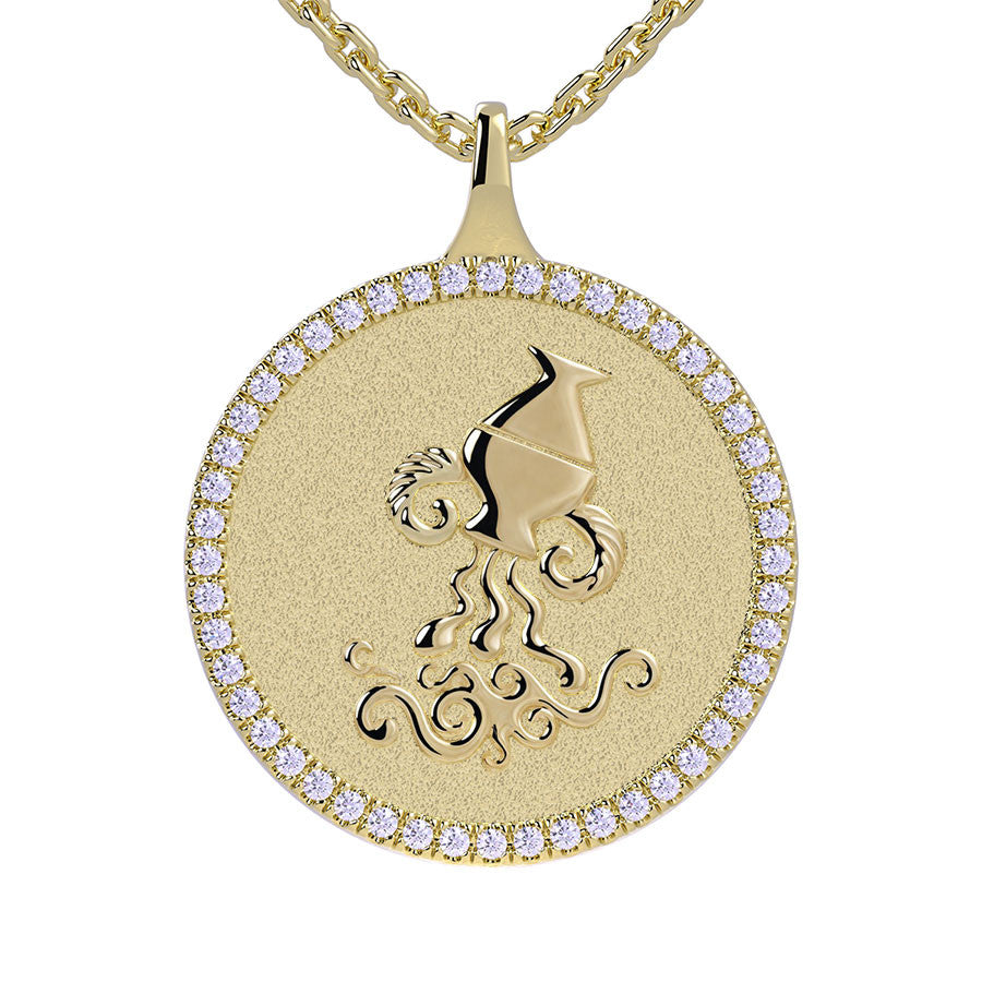 Aquarius Zodiac Diamond Medallion Pendant