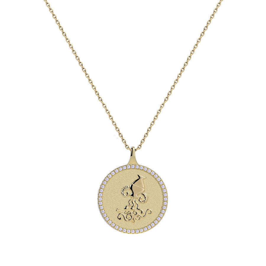 Aquarius Zodiac Diamond Medallion Pendant