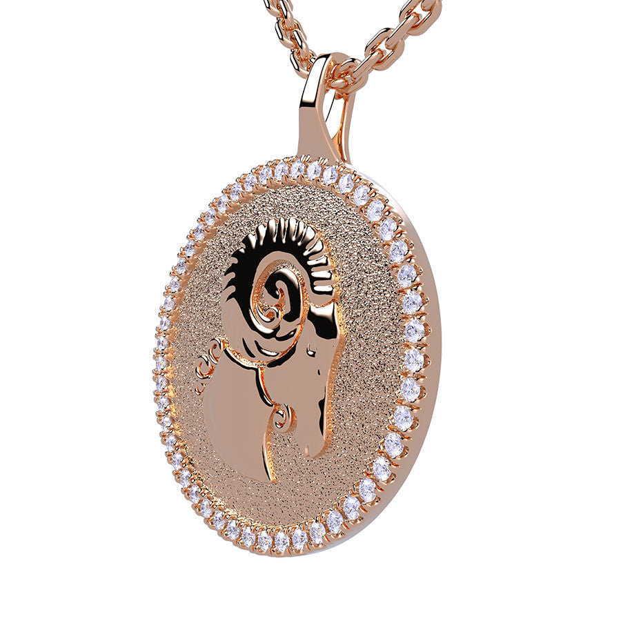 Aries Zodiac Diamond Medallion Pendant