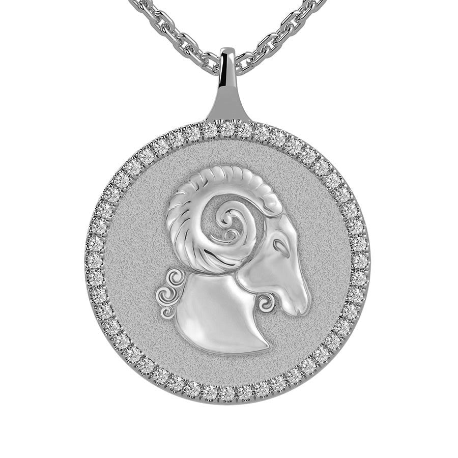 Aries Zodiac Diamond Medallion Pendant