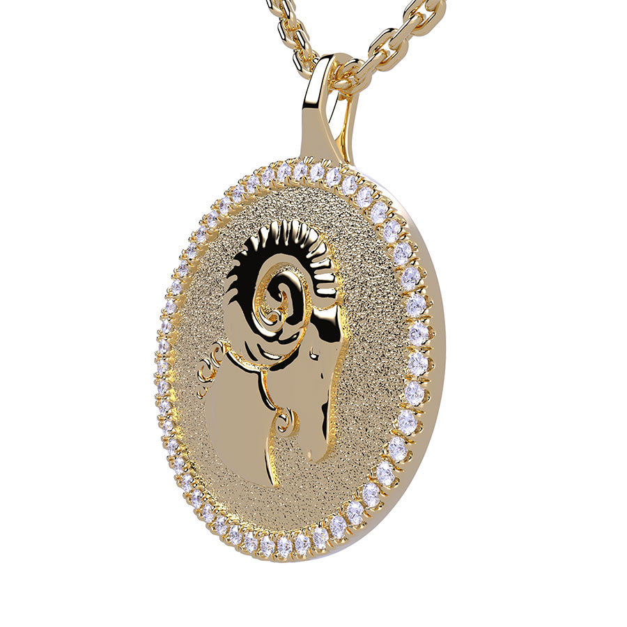 Aries Zodiac Diamond Medallion Pendant