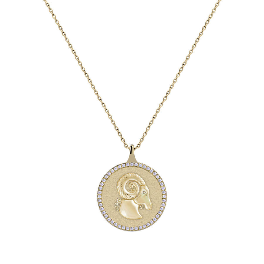 Aries Zodiac Diamond Medallion Pendant