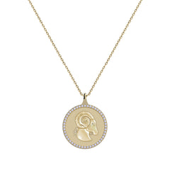 Aries Zodiac Diamond Medallion Pendant