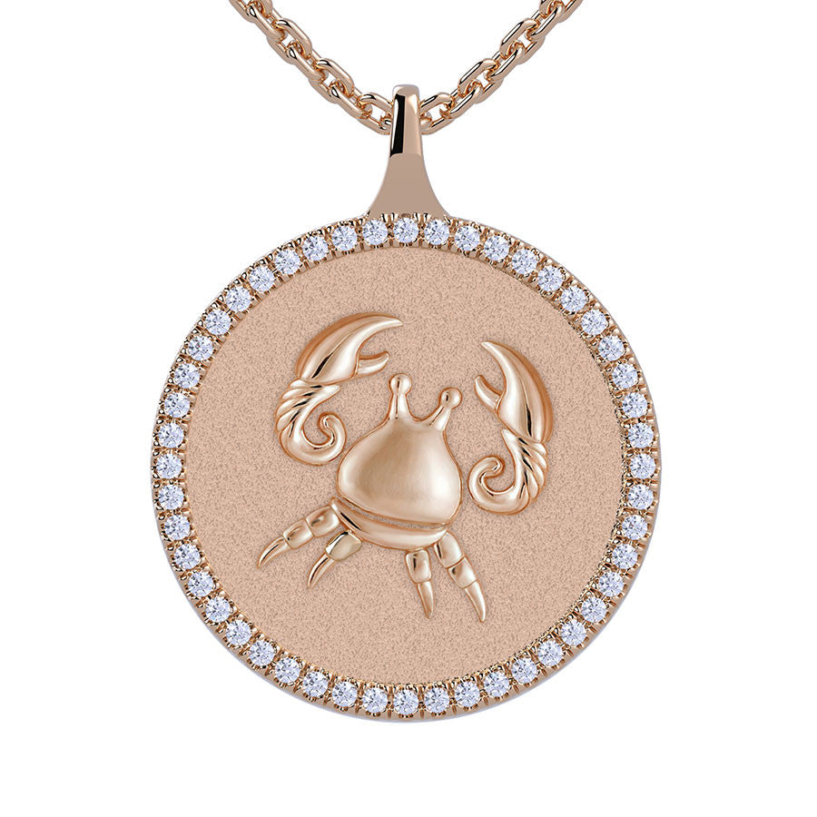 Cancer Zodiac Diamond Medallion Pendant