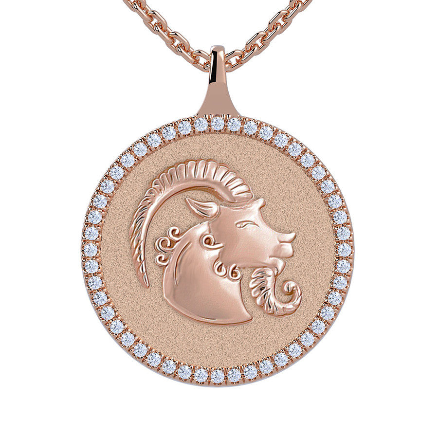 Capricorn Zodiac Diamond Medallion Pendant