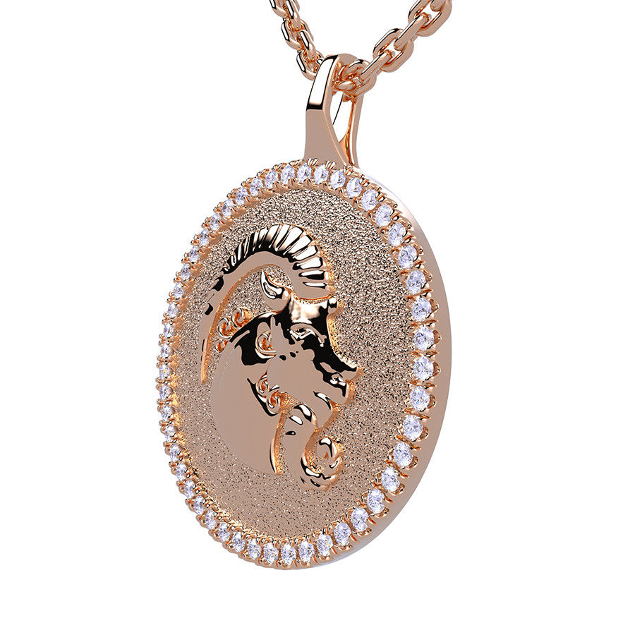 Capricorn Zodiac Diamond Medallion Pendant