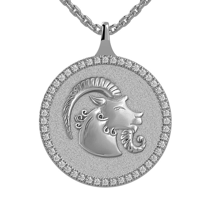 Capricorn Zodiac Diamond Medallion Pendant