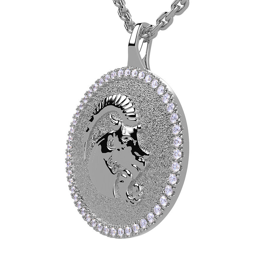 Capricorn Zodiac Diamond Medallion Pendant