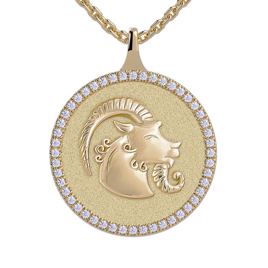 Capricorn Zodiac Diamond Medallion Pendant