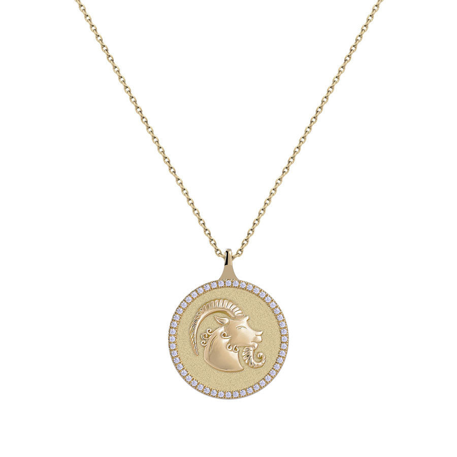 Capricorn Zodiac Diamond Medallion Pendant