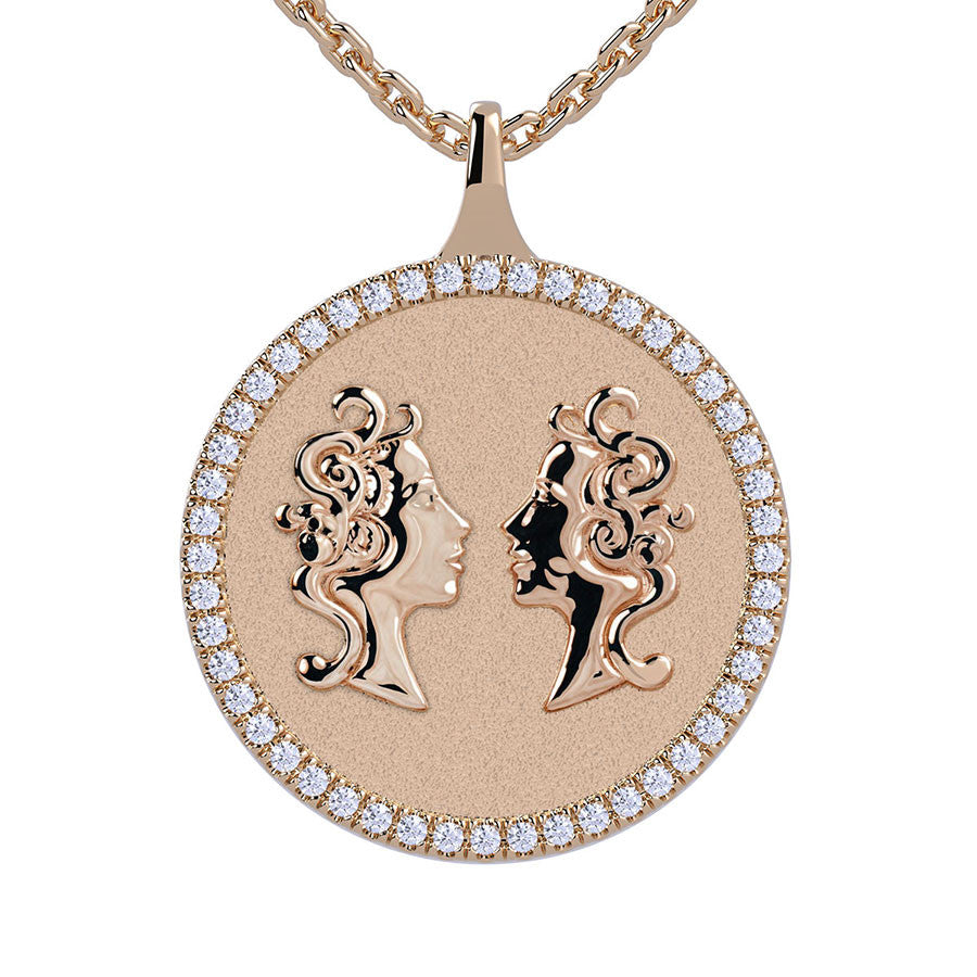 Gemini Zodiac Diamond Medallion Pendant
