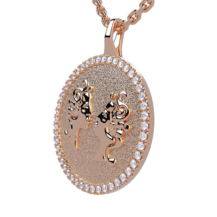 Gemini Zodiac Diamond Medallion Pendant