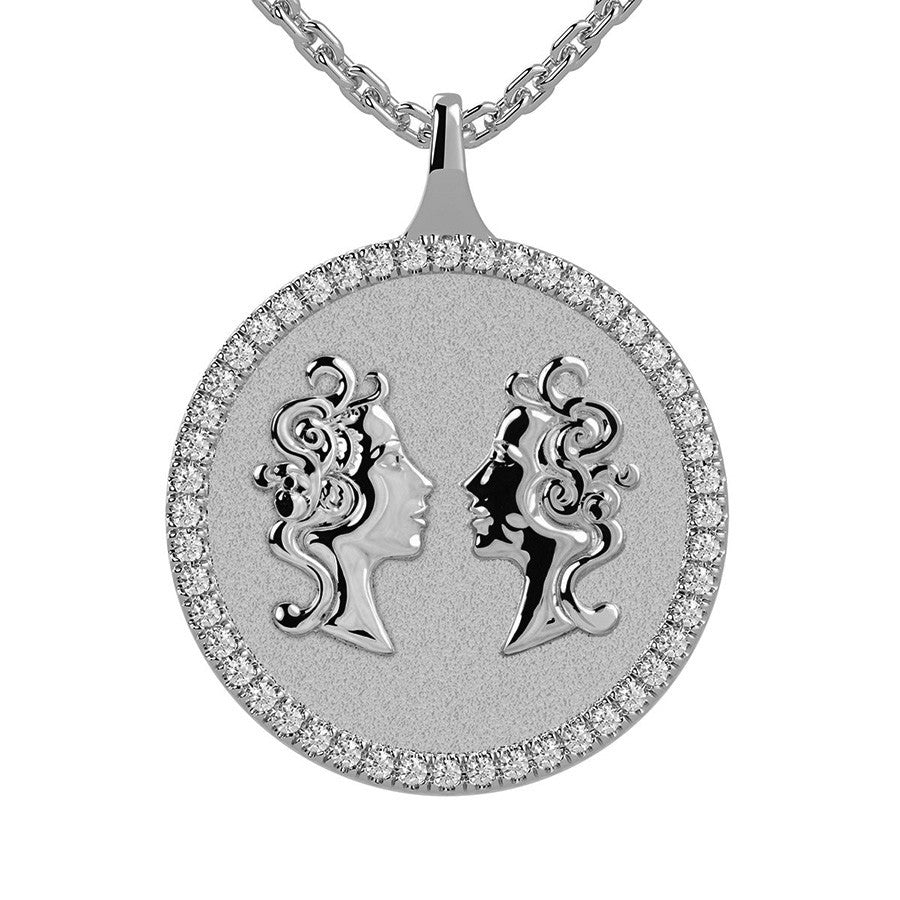 Gemini Zodiac Diamond Medallion Pendant