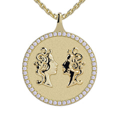 Gemini Zodiac Diamond Medallion Pendant