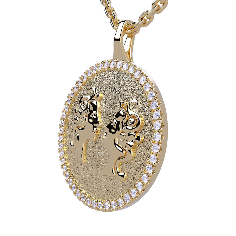 Gemini Zodiac Diamond Medallion Pendant
