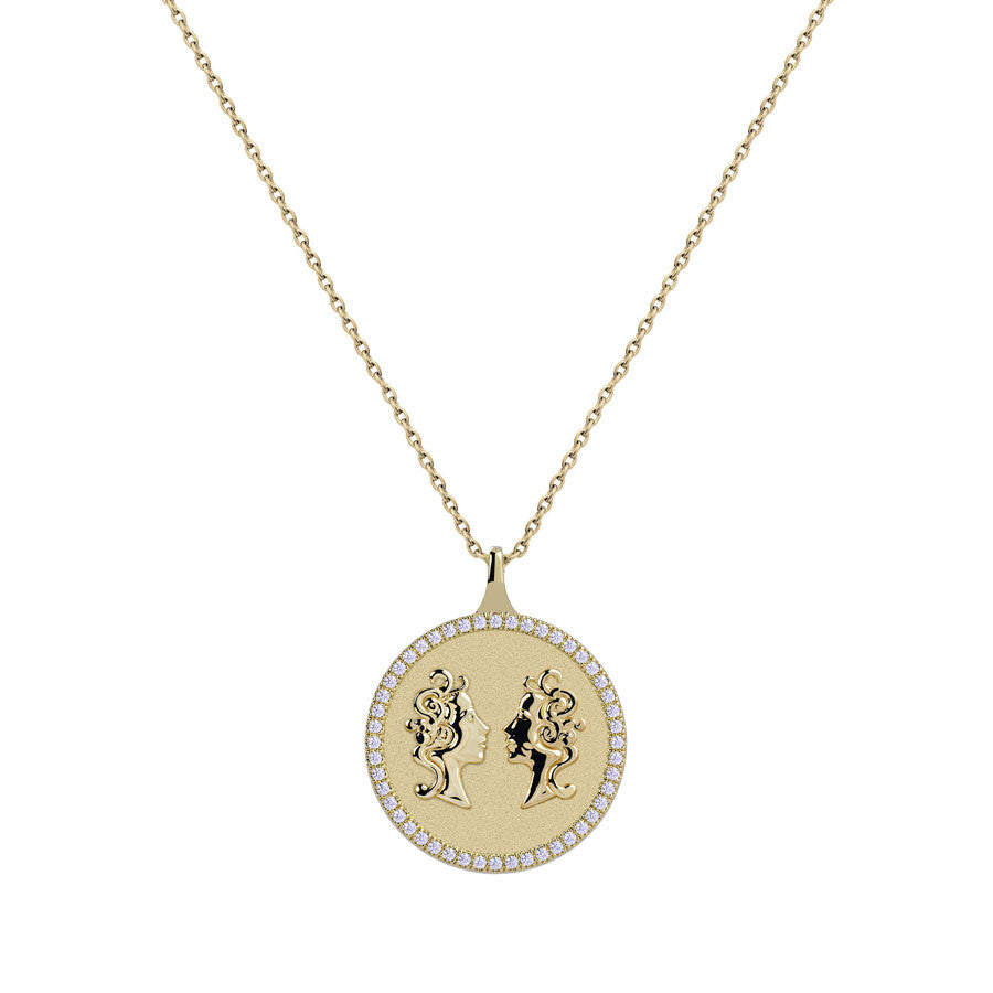 Gemini Zodiac Diamond Medallion Pendant