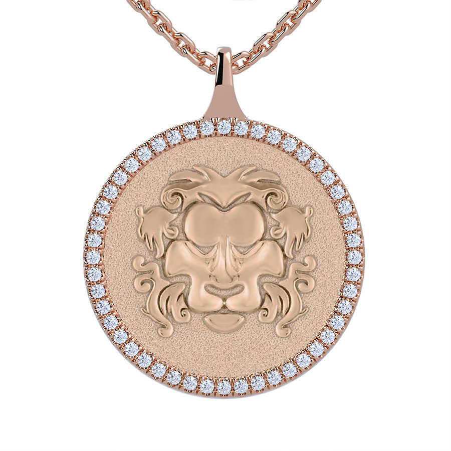 Leo Zodiac Diamond Medallion Pendant