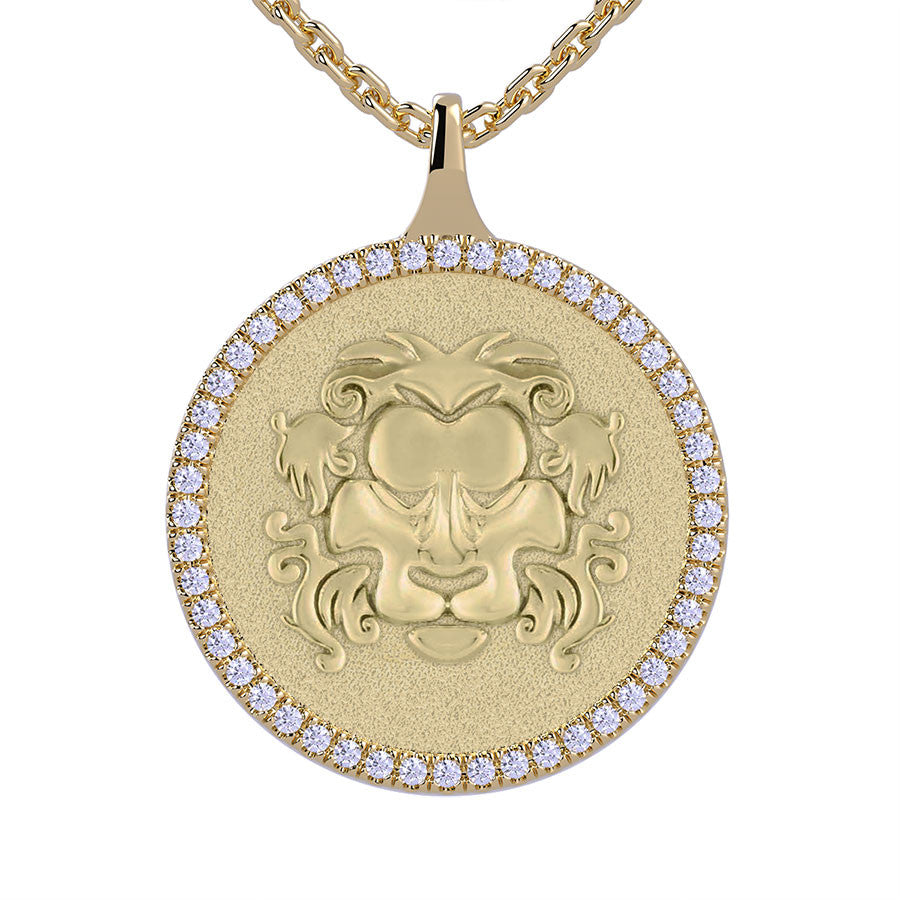 Leo Zodiac Diamond Medallion Pendant