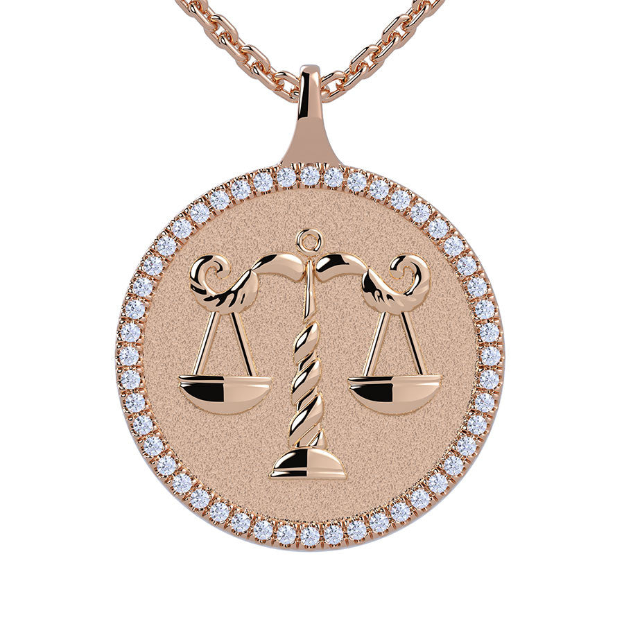 Libra Zodiac Diamond Medallion Pendant
