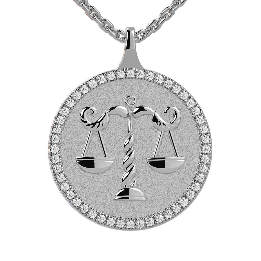 Libra Zodiac Diamond Medallion Pendant