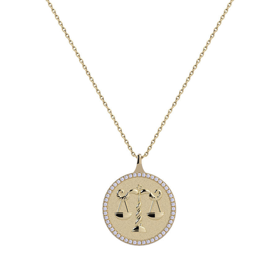Libra Zodiac Diamond Medallion Pendant