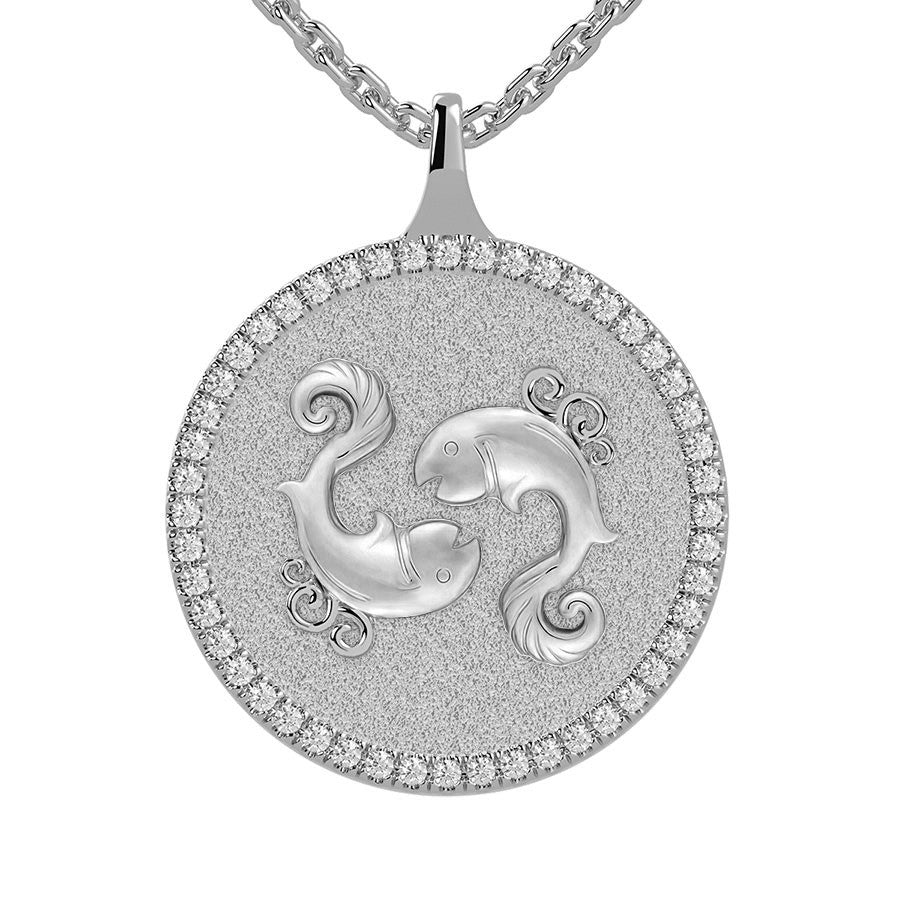 Pisces Zodiac Diamond Medallion Pendant