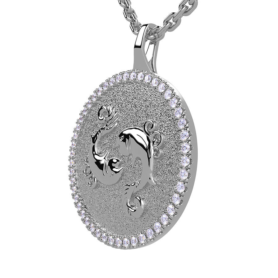 Pisces Zodiac Diamond Medallion Pendant