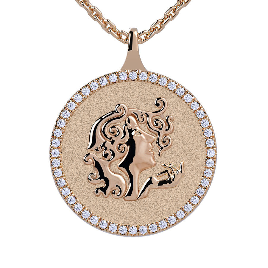 Virgo Zodiac Diamond Medallion Pendant