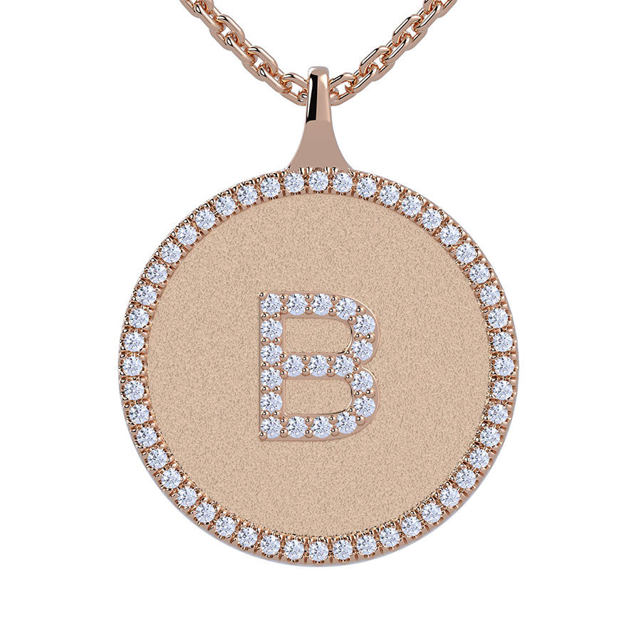 B - Initial Diamond Medallion Pendant